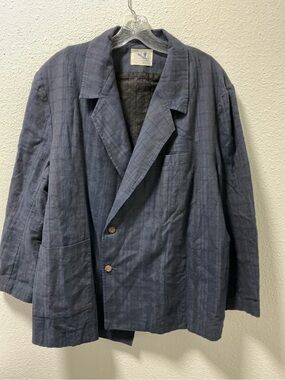 Twine fair trade cotton jacket sz L handmade indigo blue quilted blazer boho